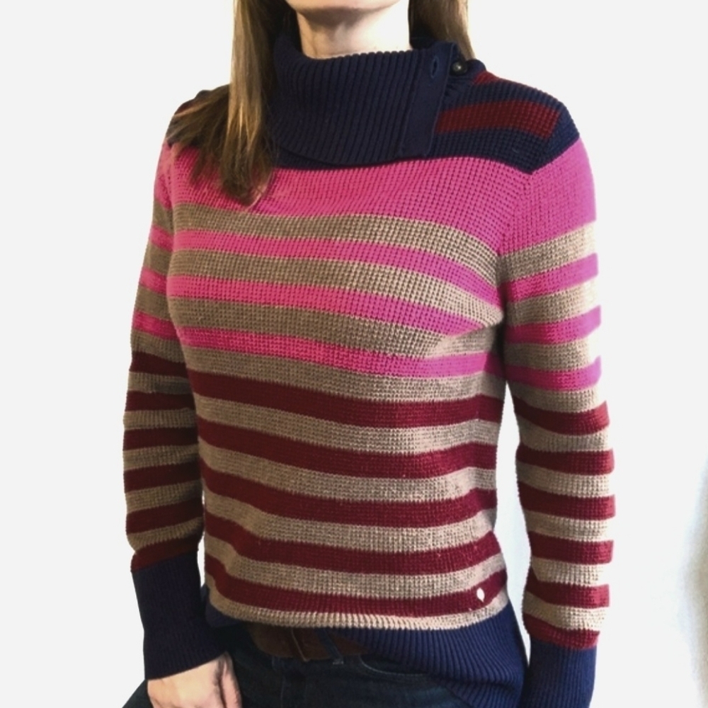 Eddie Bauer Bold Striped Sweater Button Split Neckline Women's XS Bold Colors